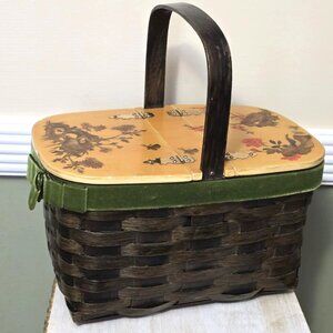 Vintage 1970's Sewing Basket purse decoupage on top